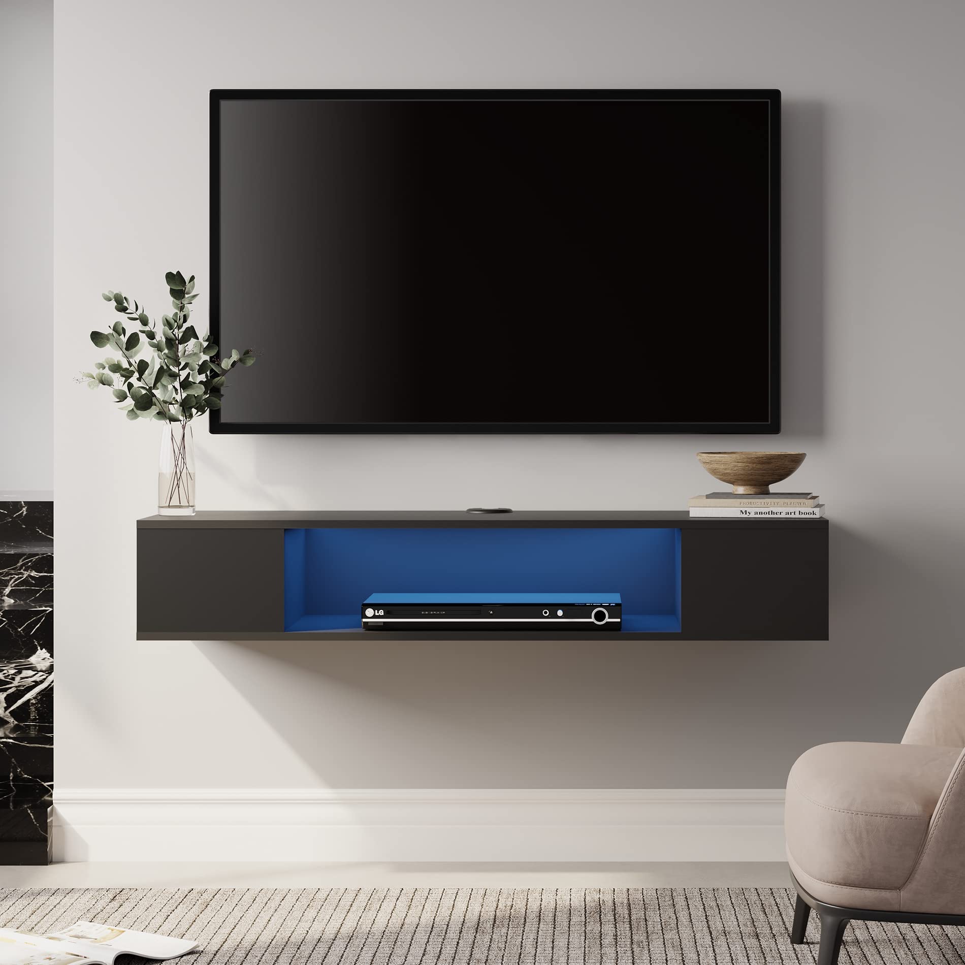 Floating TV Stand with LED Lights - Wall Mounted Media Console