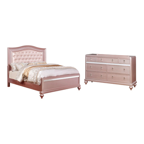 Petal Wood Frame 2-Piece Bedroom Set, Queen-Size Bed with Faux Leather Tufted