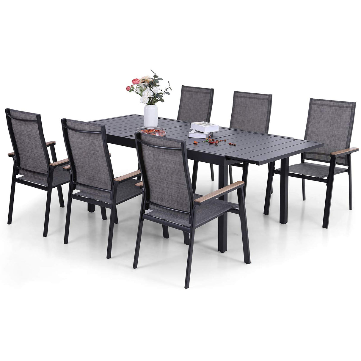 Patio Dining Set 7 Pieces, Aluminium Patio Dining Chairs Stackable