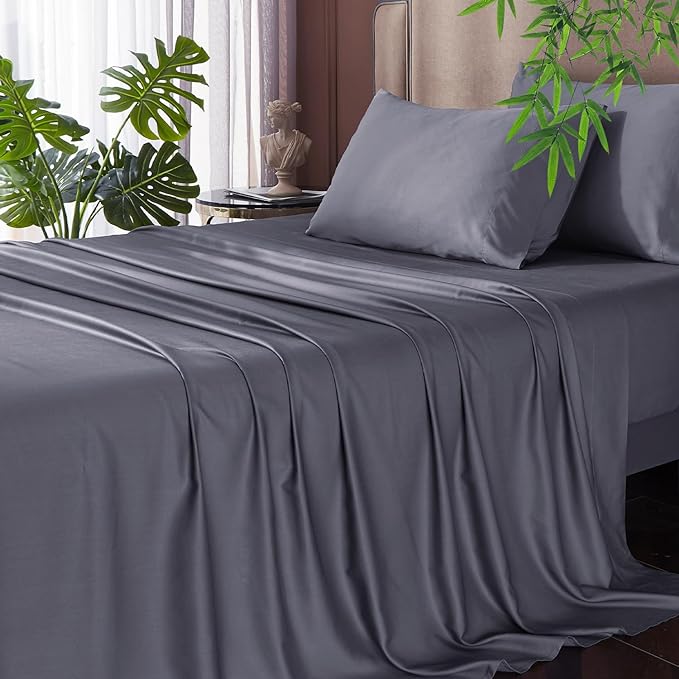 King Size Sheet Set, Rayon Derived from Bamboo, Extra Deep Pocket Sheets Fits 18"-24"