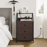 Nightstand Set of 2, Brown Night Stands with Charging Station, Bedside Tables