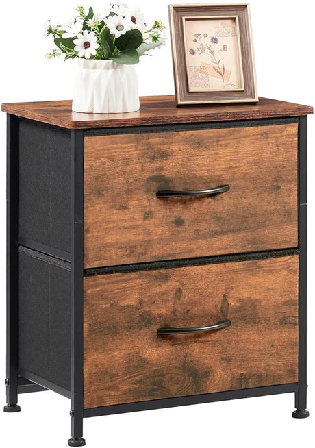 Nightstand with 2 Drawers, Bedside Table Small Dresser with Removable Fabric Bins