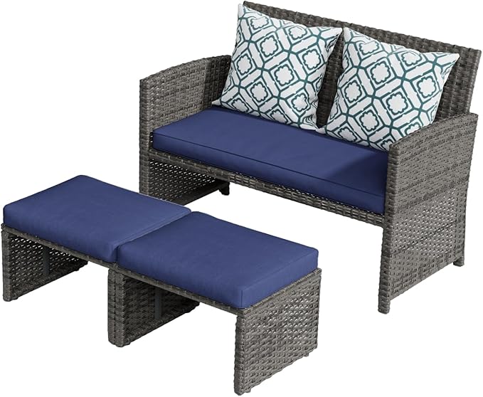 Patio Furniture Set,3 Pieces Outdoor Wicker Conversation Loveseat