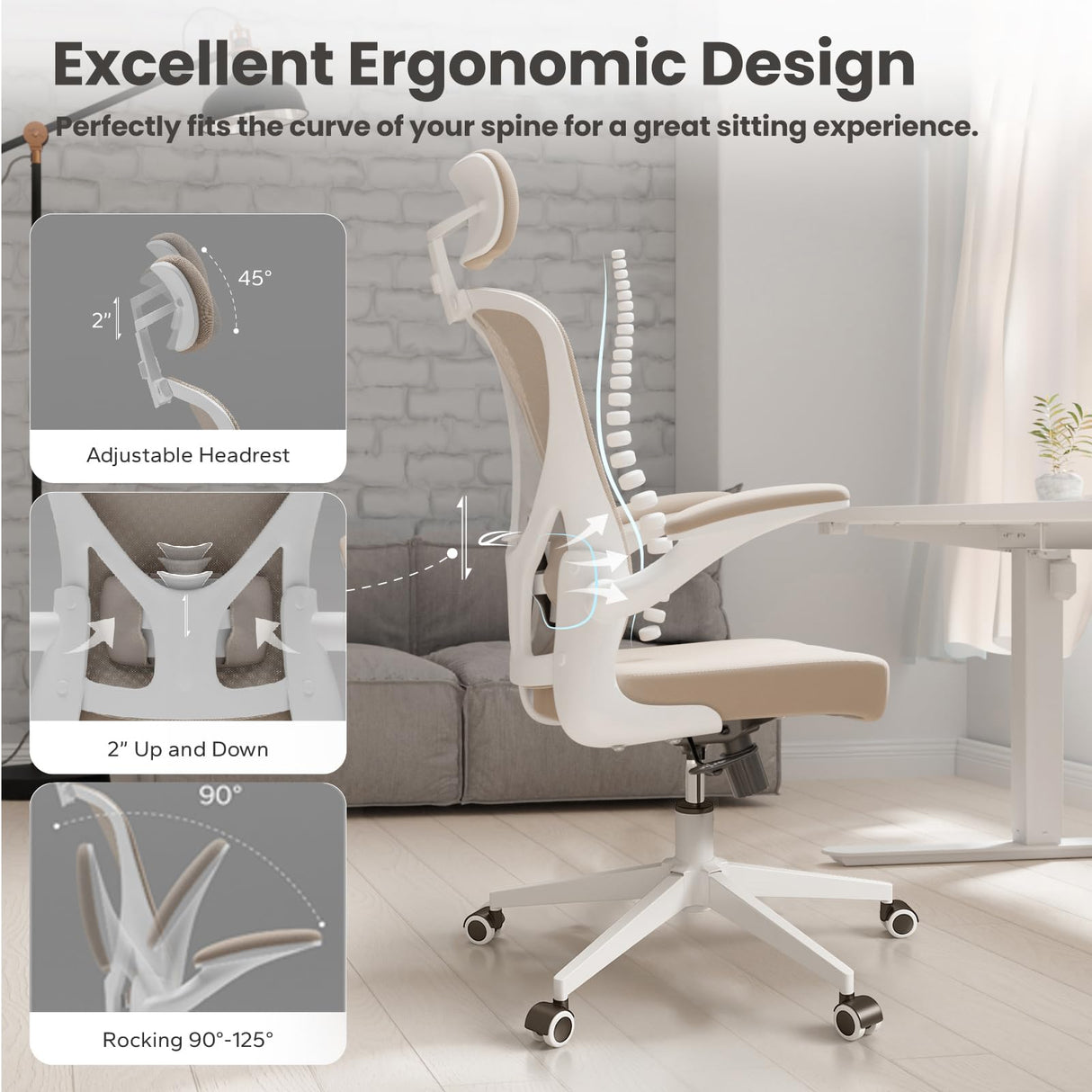 Ergonomic Office Chair - Comfy Desk Chairs with Wheels and Arms, 500LB Heavy Duty