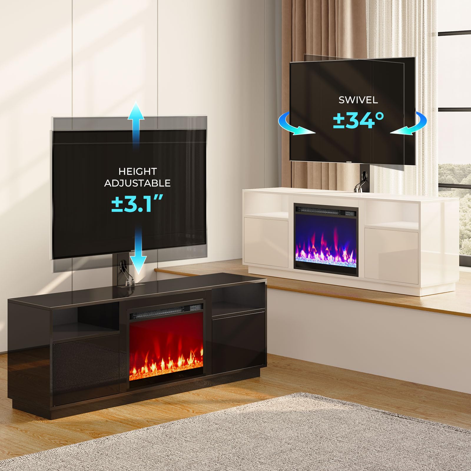 Fireplace TV Stand with Led Lights and Power Outlets, Entertainment Center