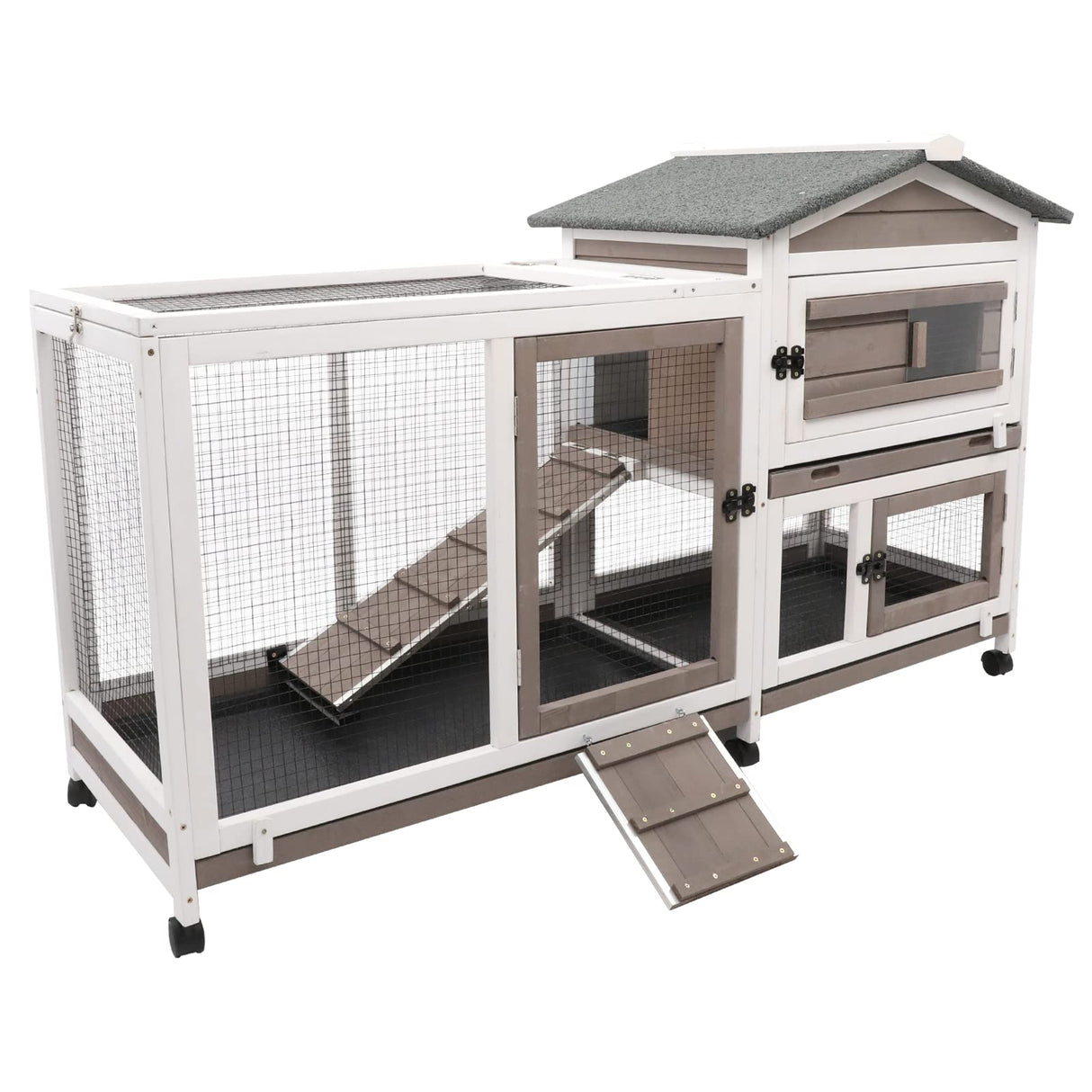 Rabbit Hutch Indoor Outdoor 2 Story Bunny Cage with 3 No Leak Trays