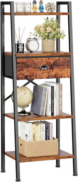 5 Tier Ladder Shelf with Drawer, Tall Bookshelf Storage Shelves, Bookcase Standing Shelf
