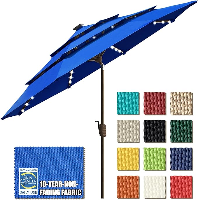 USA Solar 9ft 3 Tiers Market Umbrella with 80 LED Lights Patio Umbrellas Outdoor Table