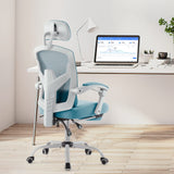 Ergonomic High-Back Mesh Office Chair with Footrest - Blue