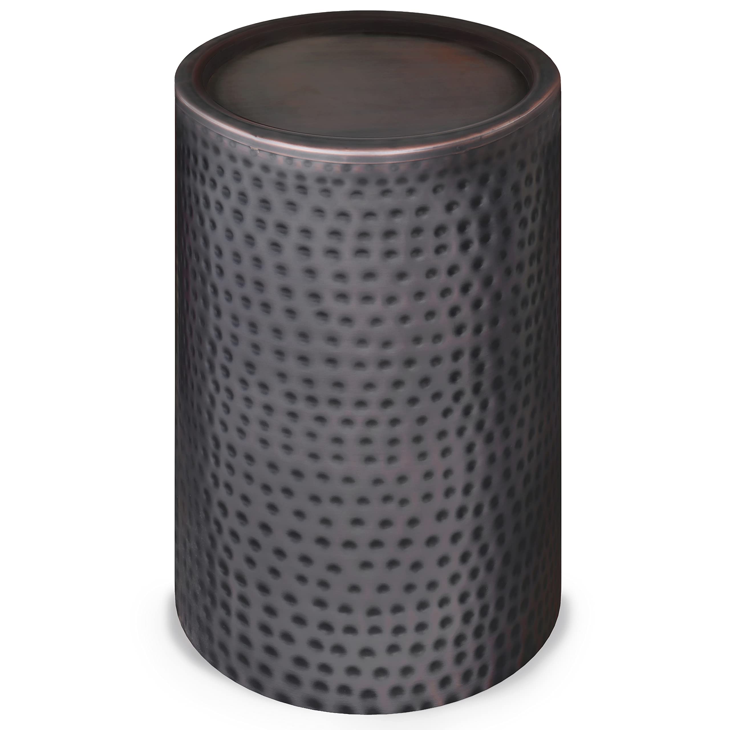 SIMPLIHOME Corbin 16 inch Wide Metal Side Table in Hammered Antique Copper, Round Drum Design End Table for Living Room, Family Room, or Entryway, Industrial Style, Assembled - Bircata