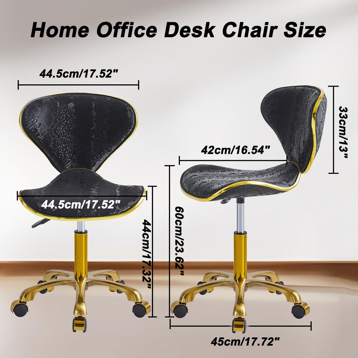 Armless Office Chair with Wheels - Height Adjustable Vanity Desk Stool