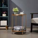 2-Tier Round Metal End Side Table, Accent Anti-Rust Simplistic Sofa Table