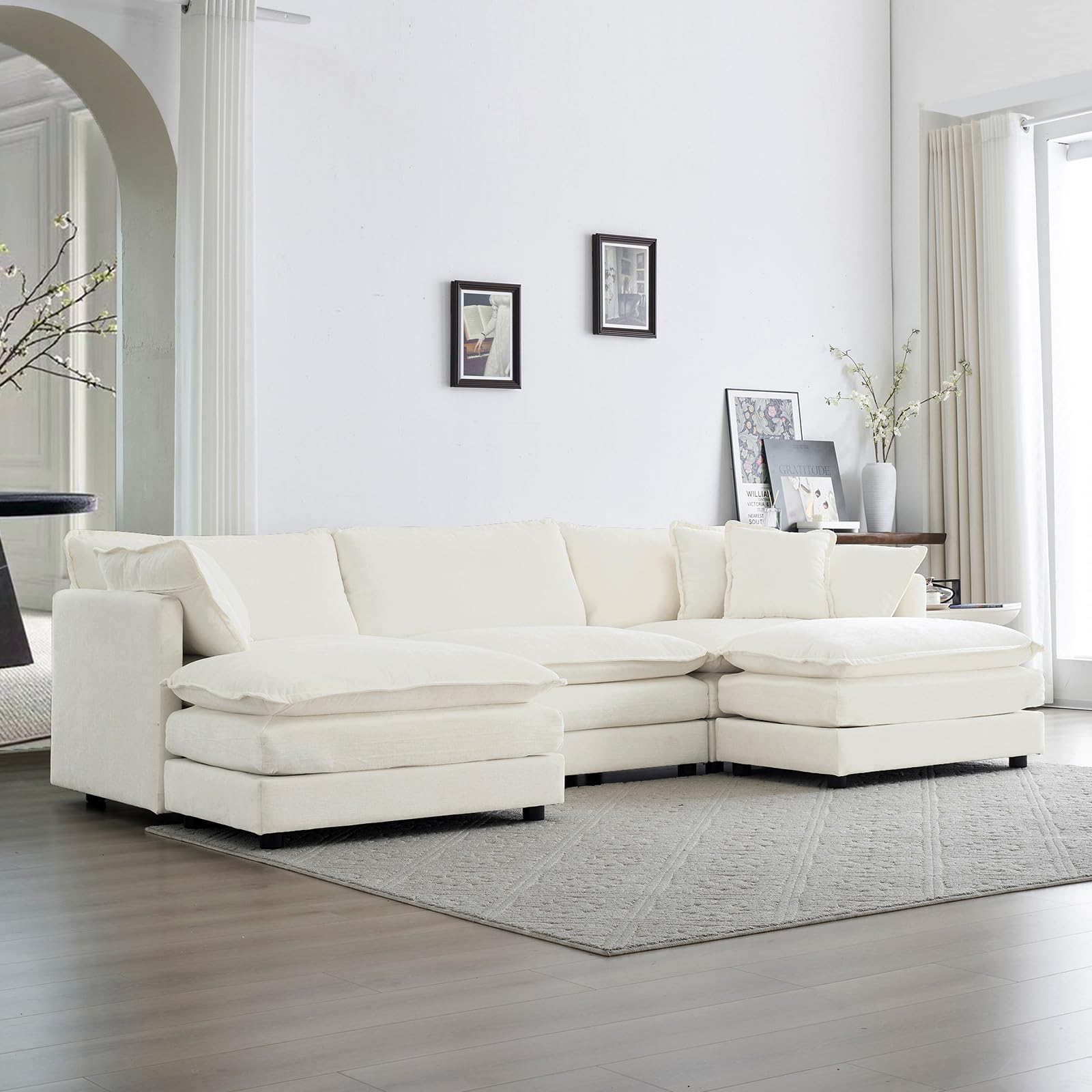 Chenille U-Shaped Modular Sectional Couch, Modern Comfy