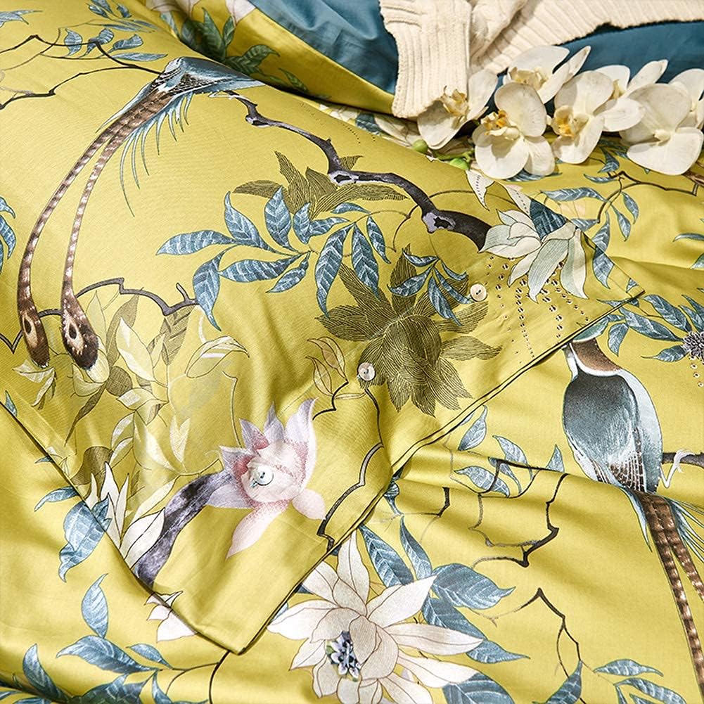 Duvet Cover Set King Size Bird Flower Pattern Soft Long Staple Cotton Floral Bedding