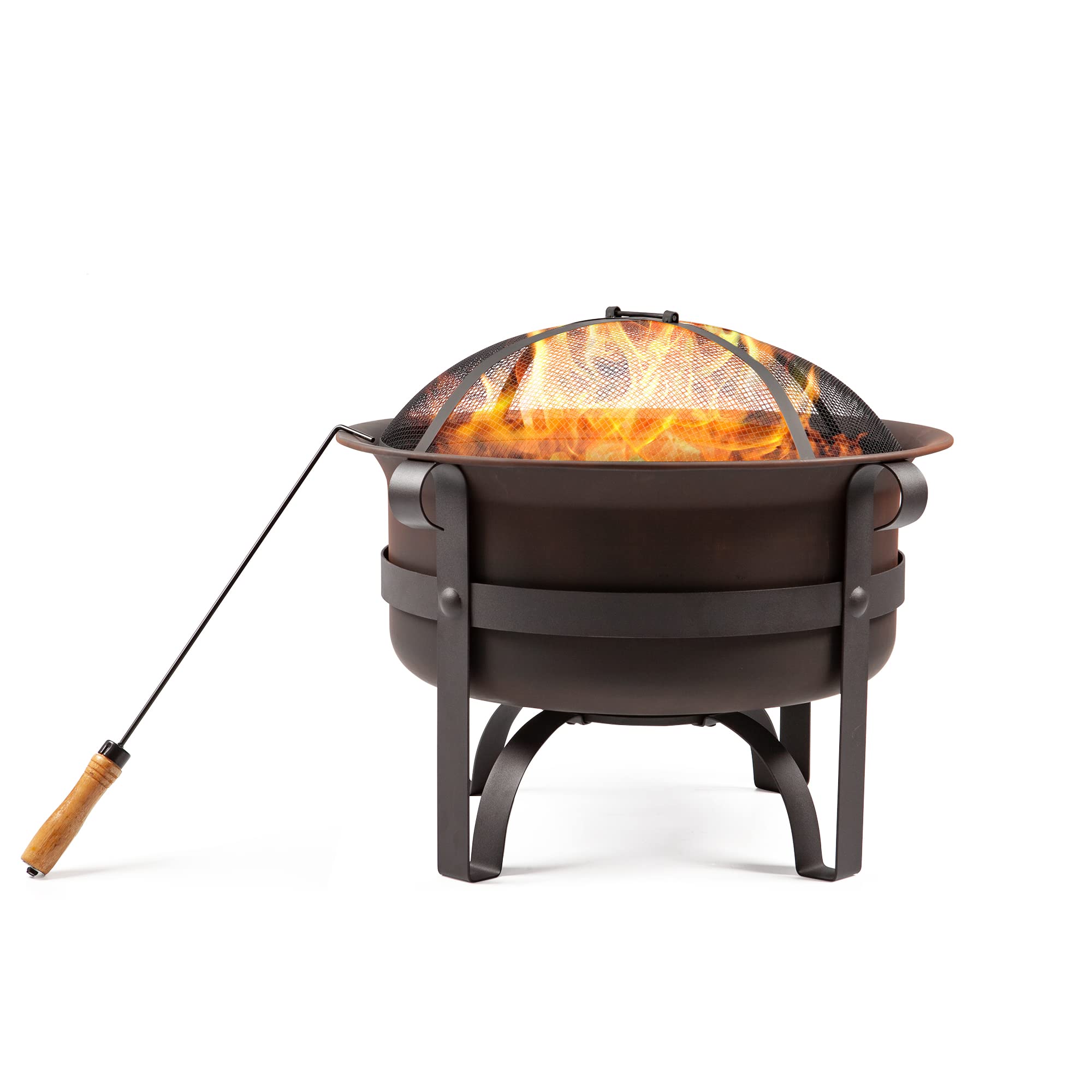 WeCooper Steel Cauldron Fire Pits, Outdoor Round Wood Burning Fire Pit Bowl with Mesh Screen,Fireplace Poker,23.5Inch