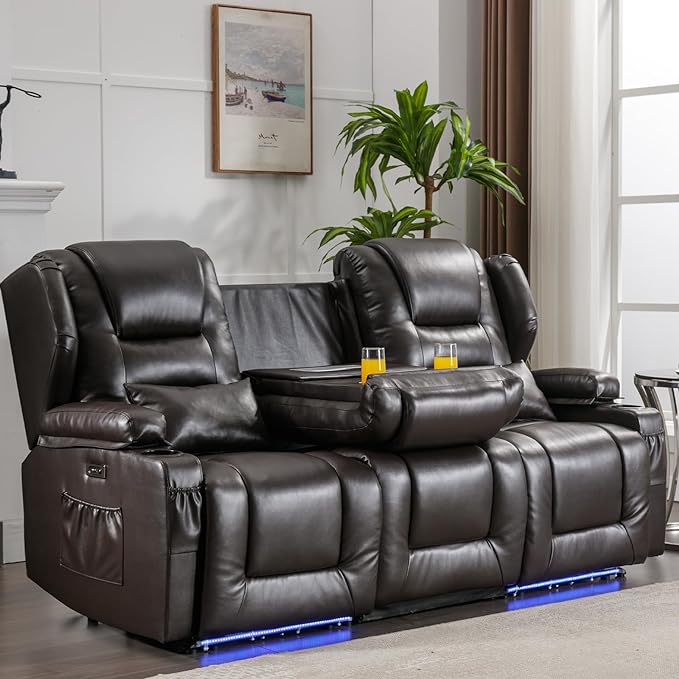 3 Seater Recliner Sofa Power Reclining Sofa with Console Wall Hugger Recliners