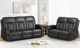 Loveseat Recliner Sofa, 2 Seater Reclining Loveseat Sofa, PU Leather Recliner Loveseat Couch, Modern Recliner Chair for Living Room, with Cup Holder and 2 Cell Phone Holder, USB Ports, Black