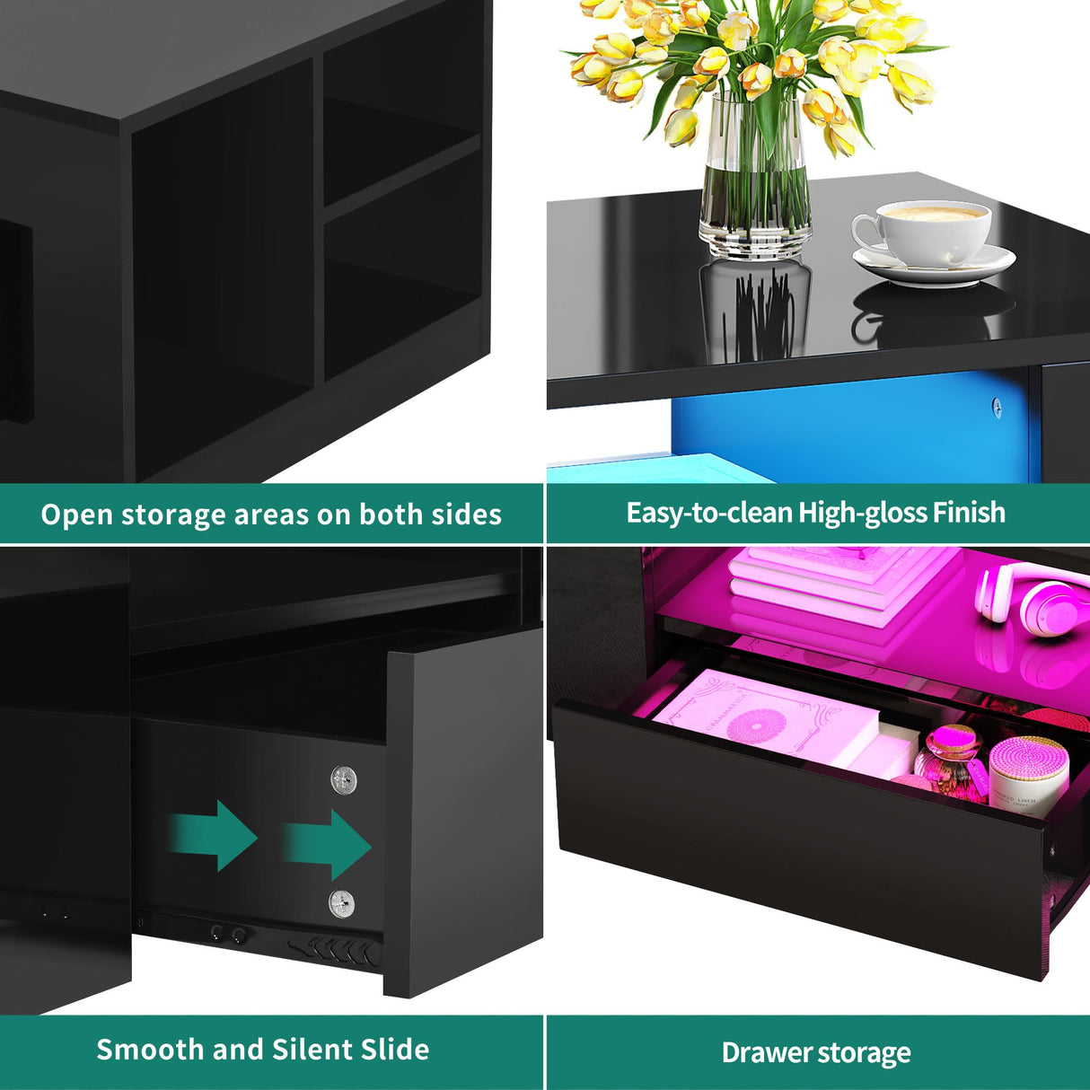 Modern Coffee Tables for Living Room, High Gloss LED Coffee Table, Storage Coffee Table