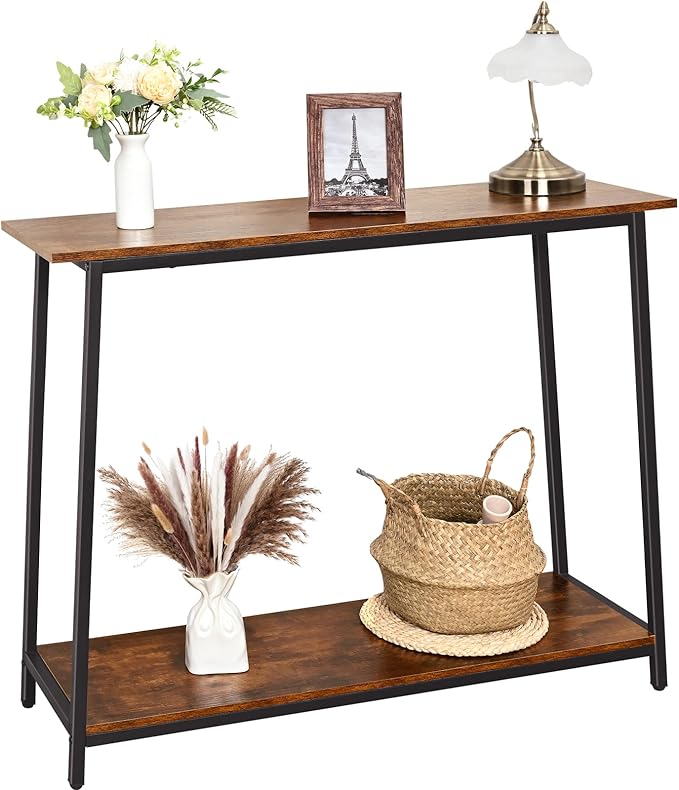 Narrow Console Table, Behind Couch Table, 39.4 Inch Sofa Table, 3-Tier Entryway Table,