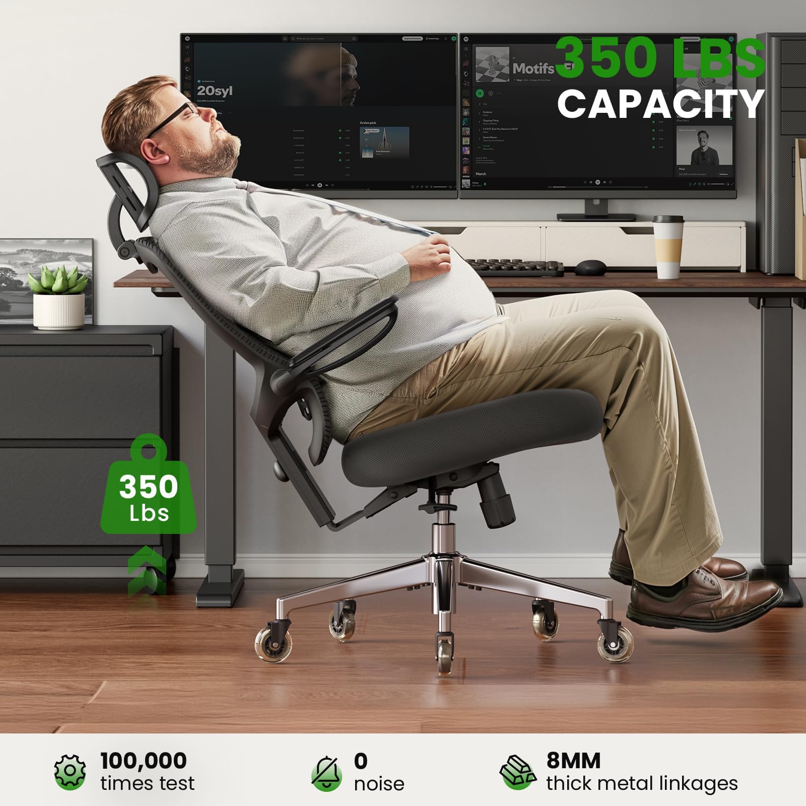 Ergonomic Office Chair for Big and Tall - 350lbs Capacity with Lumbar Support