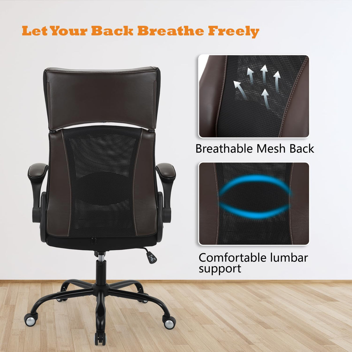 Home Office Chair, Ergonomic Desk Chair with Lumbar Support, Faux PU Leather Cushion