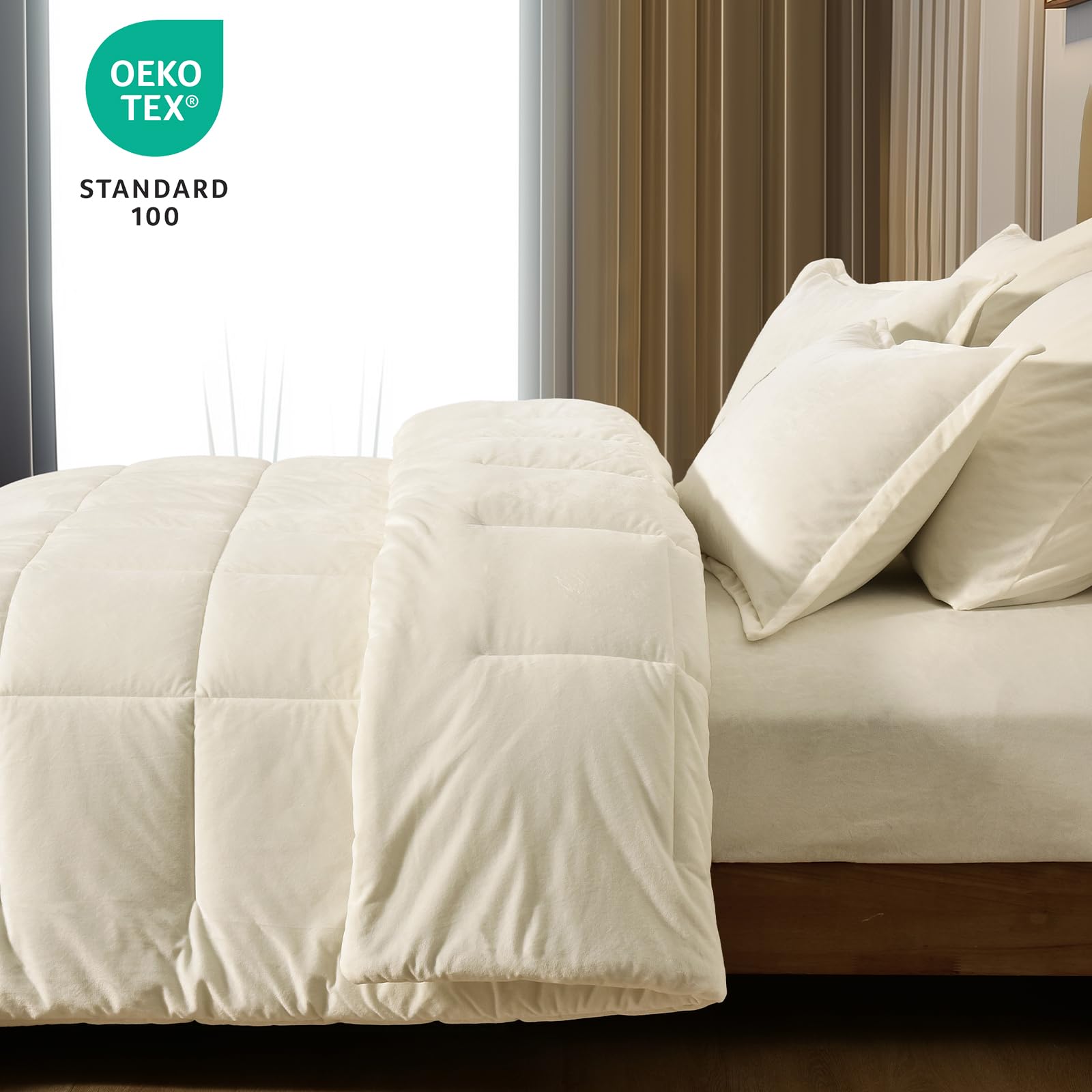Double-Sided Velvet Comforter Set Queen Size, 5 Piece Soft Luxury Winter Warm Bedding