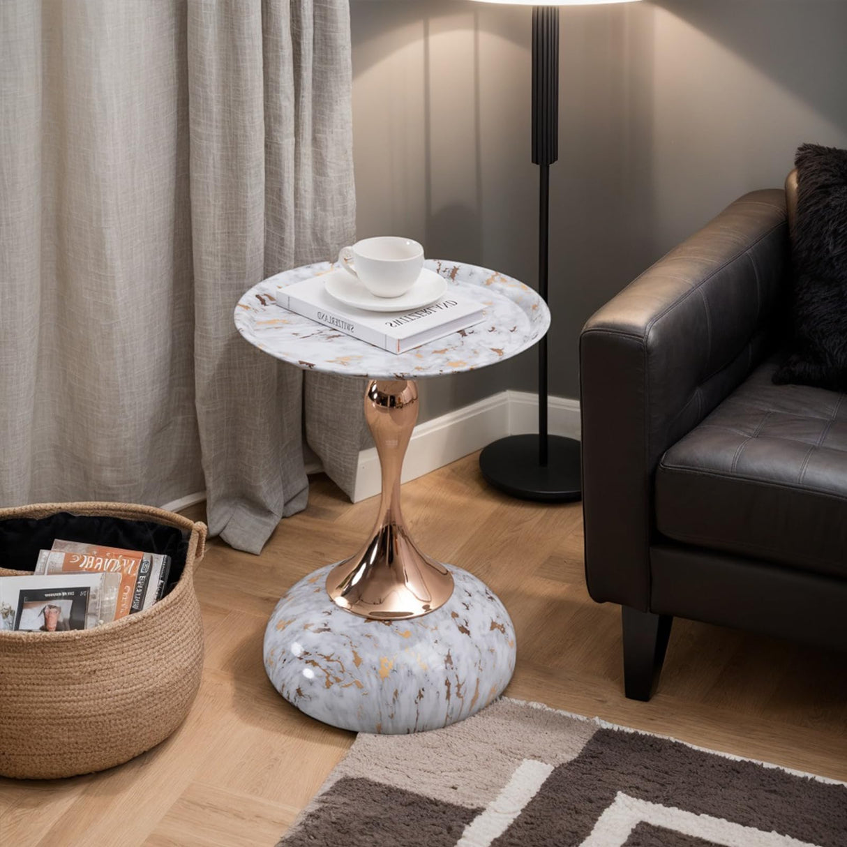 Small Round Side Table, Modern Pedestal End Tables, Minimalist Accent Table