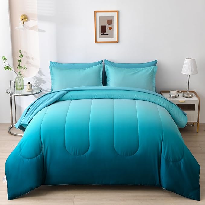 Comforter Set Queen Green 7 Pieces Gradient Olive Green Lightweight Bed in a Bag Queen Size Set