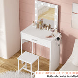 Vanity Desk with Mirror and Lights, White Vanity Table and Chair Set, Brightness Adjustable,