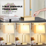 Touch Control Table Lamps Set of 2, Modern Gold Bedside Lamps