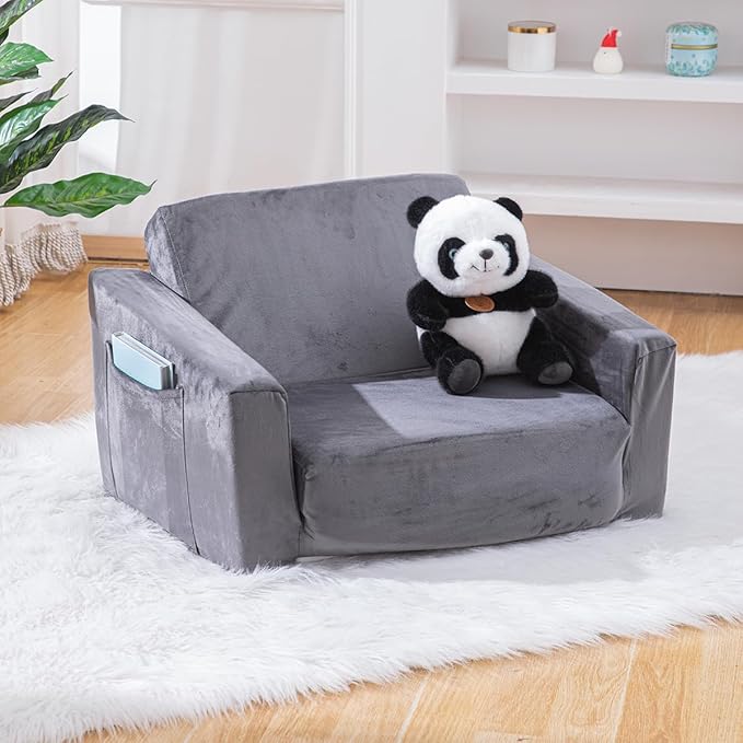 Baby Toddler Couch Chair Kids Foldable 2-in-1 Toddler Fold Out Couch Sofa for Playroom Pull Out Children Convertible Sofa to Lounger