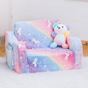 Chair Couch Sofa for Kids Foldable 2-in-1 Fold Out Couch Bed Toddler Chairs Comfy for Boys & Girls Convertible Kids Furniture lounge chairs for Playroom with Double Pockets, Glowing Pink