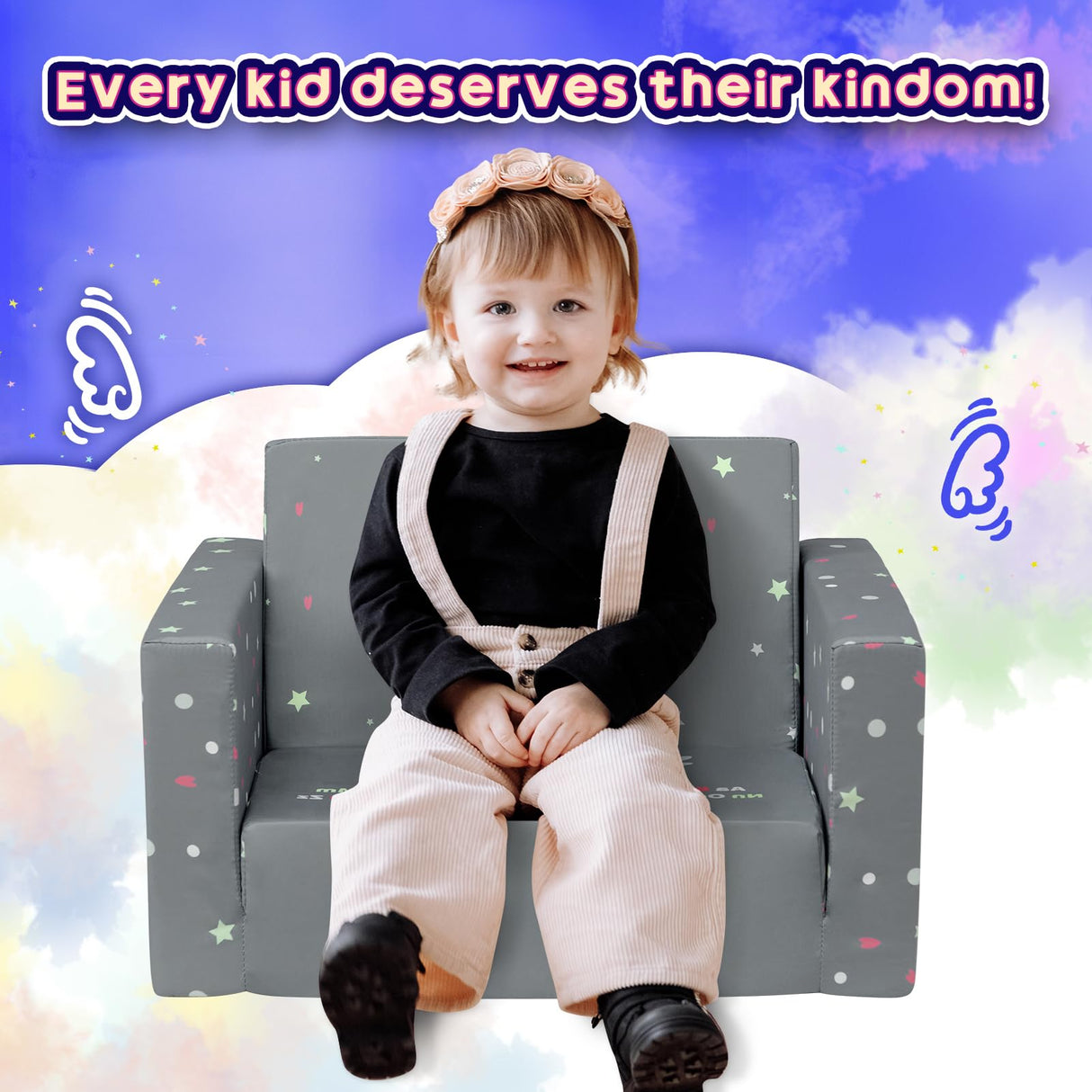 2-in-1 Flip Out Comfy Toddler Couch, Lovely Kids Chair Convertible Sofa to Lounger