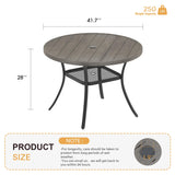 Metal Patio Dining Table for 4, 42" Grey Wood-Like Outdoor Round Table