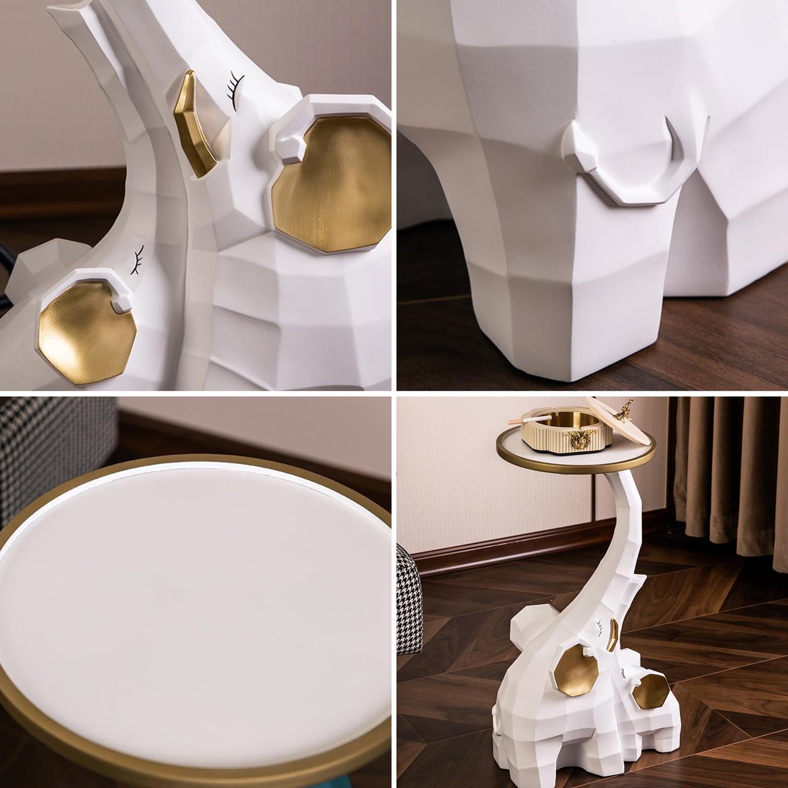 Elephant Sculpture Side Table with Tray Top - Modern Elephant Decor Floor Statue