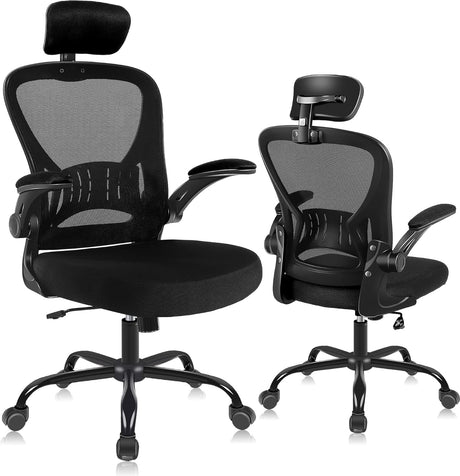 Desk Chair Comfort Adjustable Height with Wheels，Lumbar Support Mesh Swivel Computer Home Office Study Task Chair Black (Black, 1Pack)