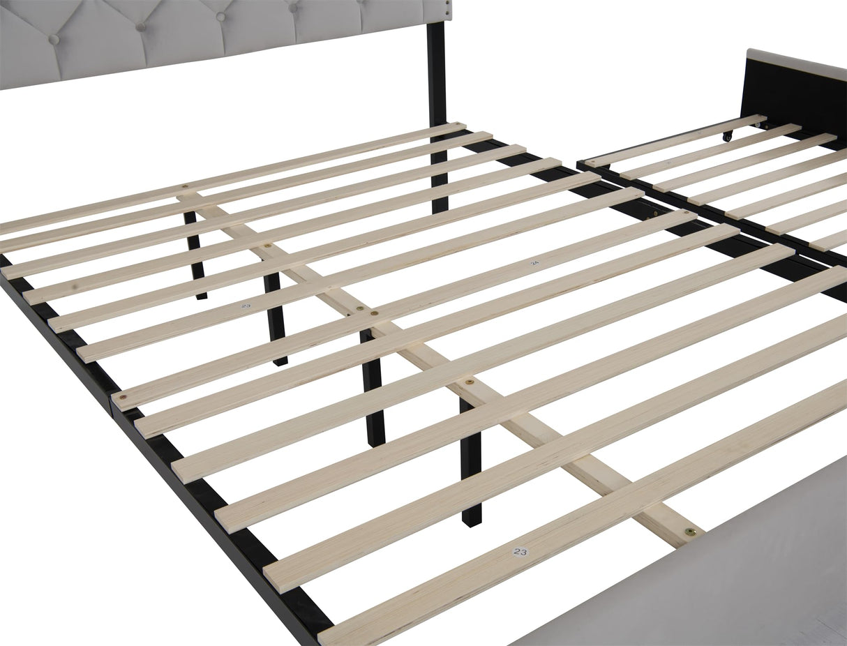 Plush Velvet Upholstered Platform Bed Frame with 2 Big Drawers Trundle for Kids Teens