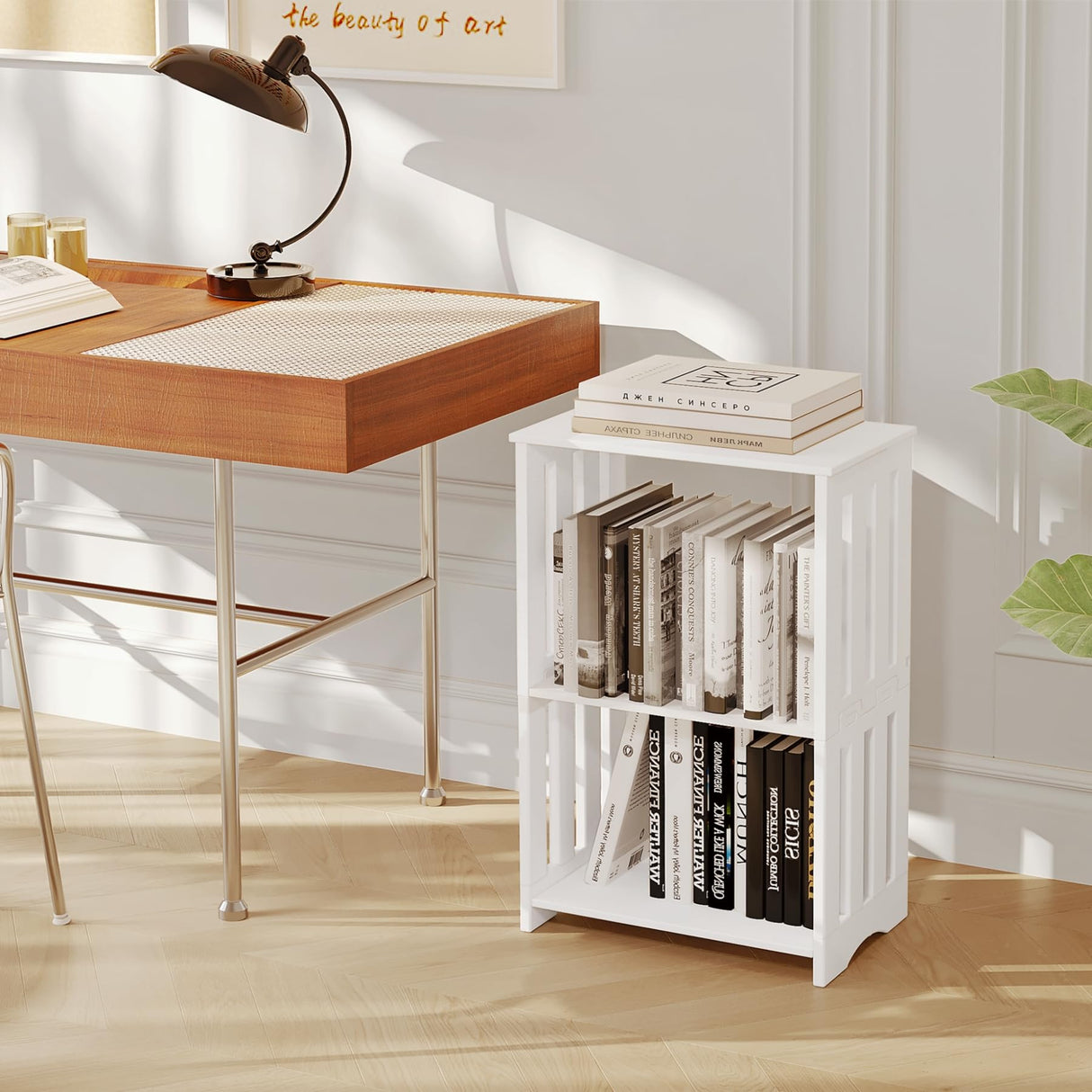 3-Tier End Table Nightstand White, Narrow Side Table with Storage Shelf