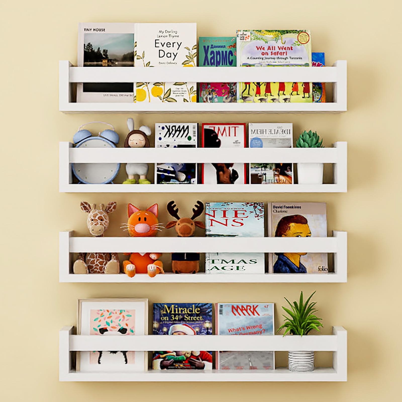 Floating Nursery Book Shelves for Wall Set of 4, 16.5Inch Wall Bookshelf