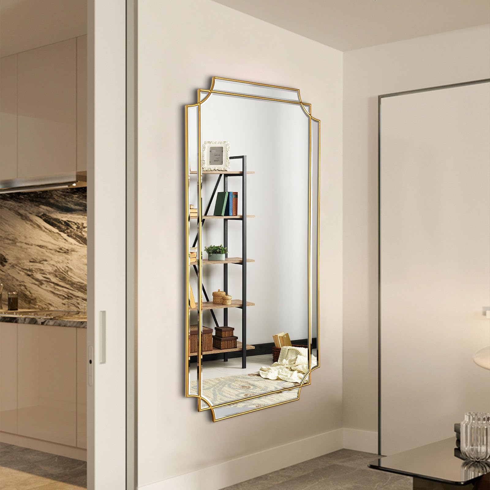 Gold Full Length Mirror 59x30 - Rectangle Beveled Wall Mirror