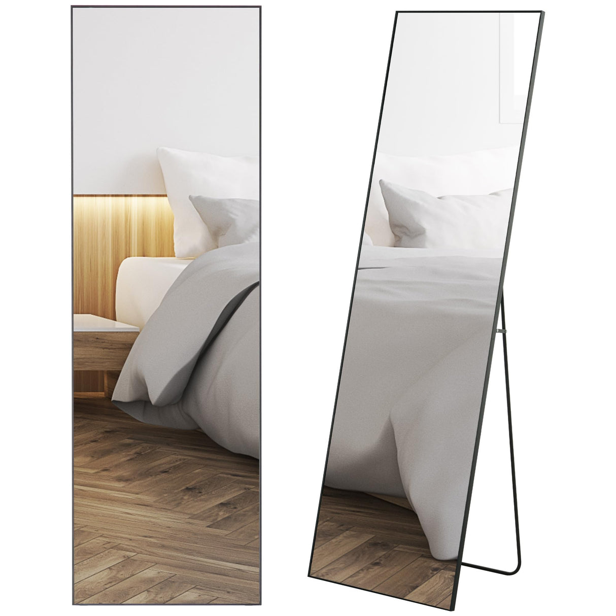 HOMCOM Full Length Glass Mirror, Freestanding or Wall Mounted Dress Mirror for Bedroom, Living Room, Bathroom, 19.75" x 63.5", Black