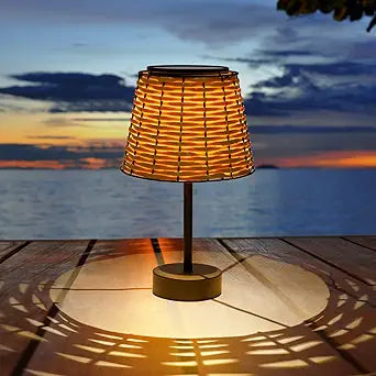 Solar Table Lamps for Outside,Handmade Rattan Woven LED