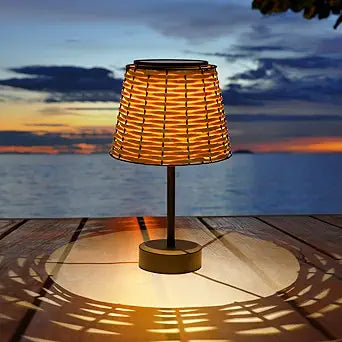 Solar Table Lamps for Outside,Handmade Rattan Woven LED Desk Outdoor Lamp Waterproof Boho Decoration for Garden,