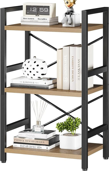 3 Tier Industrial Bookcase, Metal Small Bookcase