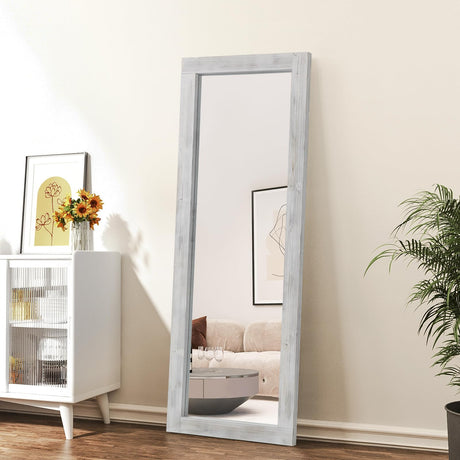 Rustic Farmhouse Full Length Mirror, 64"x21" Wood Frame Floor Mirror, Free Standing Mirror Leaning Wall Mirror Full Length, Full Body Mirror for Bedroom Living Room Cloakroom, Weathered White