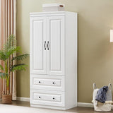 74.2" 4 Door Armoire Wardrobe Closet Cabinet, Wood 2 Drawers Tall Cabinet Closet