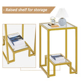 Glass Side Table, Tempered Glass Gold End Table with Shelf and Sturdy Metal Frame