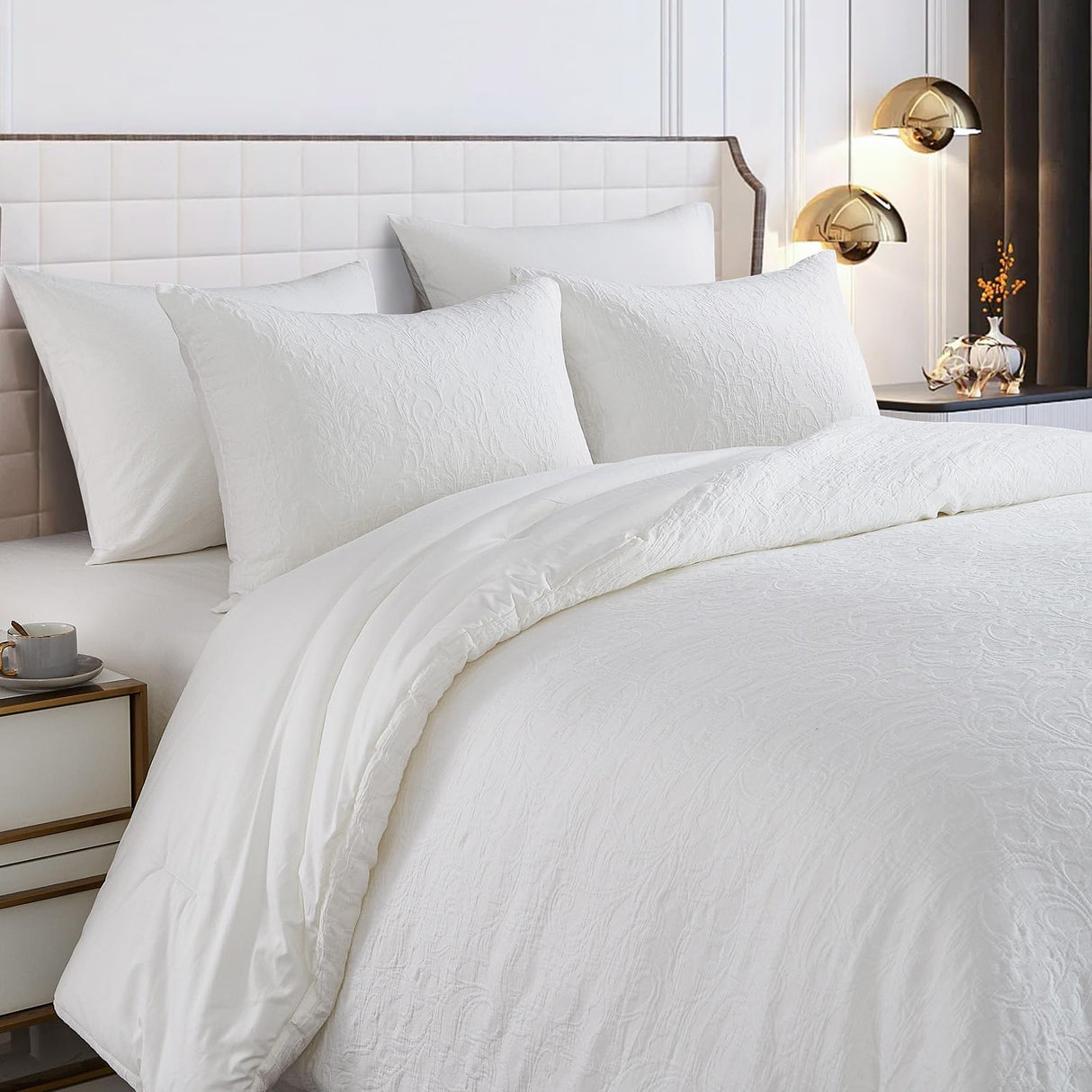 Cotton Comforter Set for Queen Size Bed, Off White Comforter, Pre Washed Bedding,
