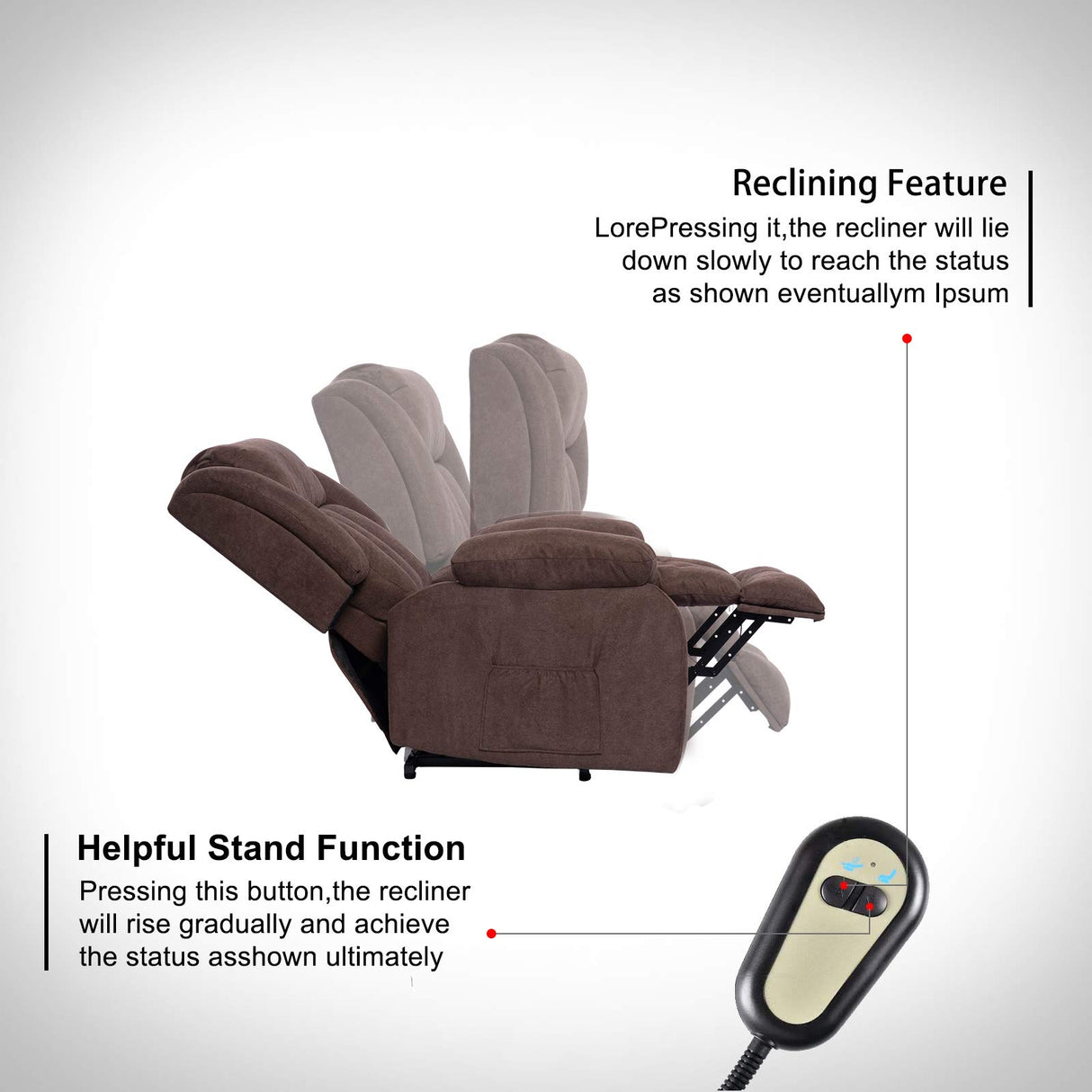 Power Lift Massage Recliner Chair for Elderly Heated fabric Recliner Ergonomic Lounge