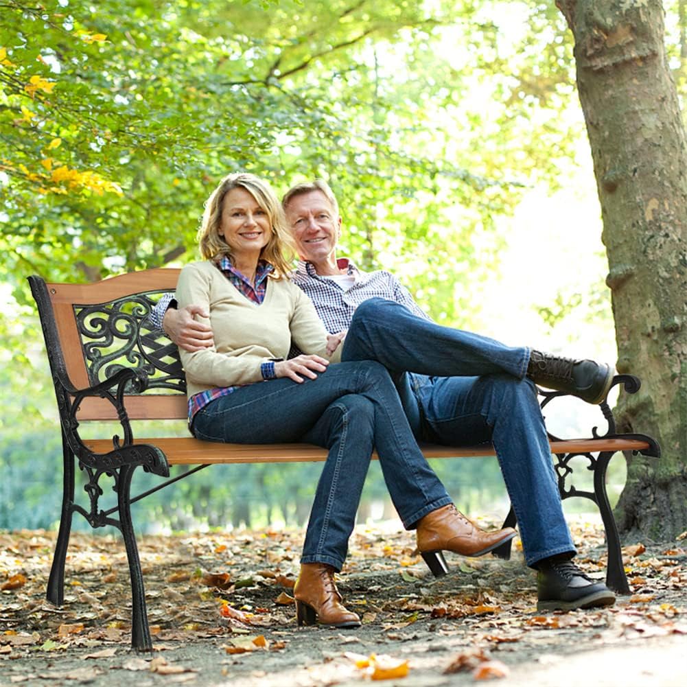 2-3 Person Patio Bench with Wood Seat,Patio Furniture Bench Chair